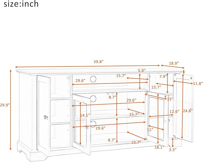 60 Inch TV Stand, Television Stands with 2 Tempered Glass Doors, Adjustable Panels and Open Style Cabinet, Entertainment Center for Living Room and Bedroom, Black - LeafyLoom