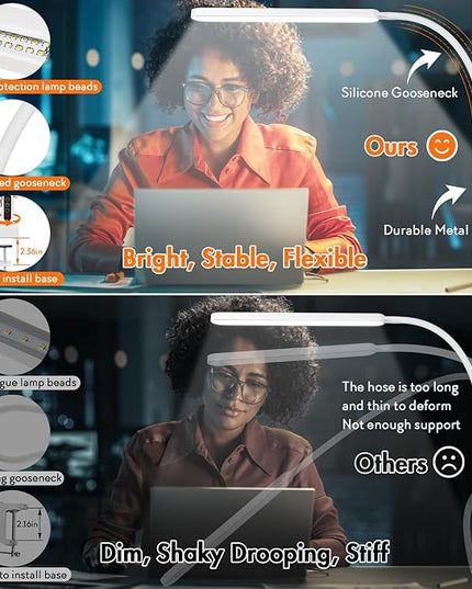 LED Desk Lamp with Clamp, Super Bright Desk Light with 11 Brightness, 5 Color Modes, Flexible Gooseneck Clip on Table Light, Eye-Caring Architect Task Desk Lamps for Home Office Study Reading - LeafyLoom