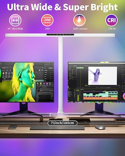 2-in-1 Desk Lamp with RGB Backlight,Architect Desk Lamps for Home Office,24W Tall Desk Lamp with Clamp,60"Timer,25 Lighting Modes,Eye Protection Swing Arm Lamp for Home/Office/Gaming/Study - LeafyLoom
