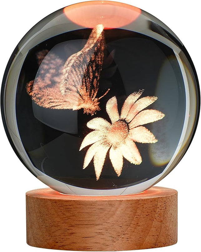 Large 3D Butterfly Crystal Ball Night Light, Gifts for Grilfriend Butterfly Crystal Lamp 16 Color Changing with Remote for Bedroom Decor, Girlfriend Gift for Teens Boys and Girls, Butterfly - LeafyLoom