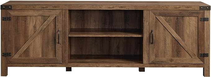 Walker Edison Georgetown Modern Farmhouse Double Barn Door TV Stand for TVs up to 80 Inches, 70 Inch, Rustic Oak, Without Fireplace, 15.75 x 70 x 24 inches - LeafyLoom