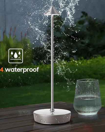 Set of 2 Rechargeable Cordless Table Lamp,6000mAh LED Battery Operated Desk Lamp Touch 3 Color Dimming Portable Outdoor Waterproof Table Light for Patio/Restaurant/Dining/Home (Silver) - LeafyLoom