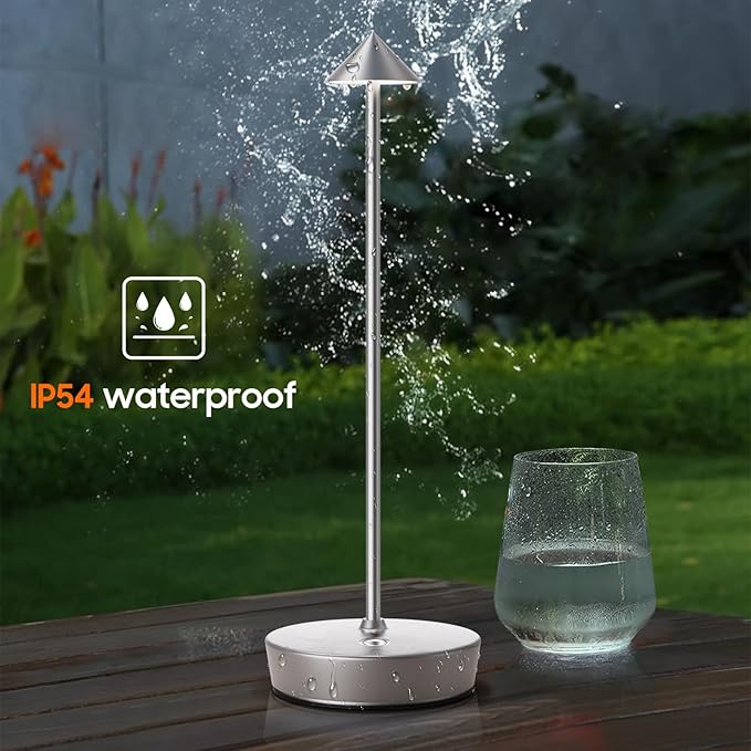 Set of 2 Rechargeable Cordless Table Lamp,6000mAh LED Battery Operated Desk Lamp Touch 3 Color Dimming Portable Outdoor Waterproof Table Light for Patio/Restaurant/Dining/Home (Silver) - LeafyLoom