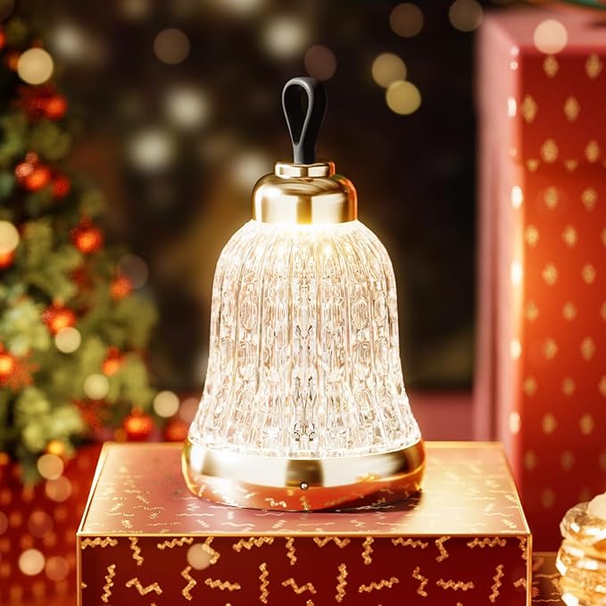 KOSTA Crystal Bell Table Lamp Rechargeable Crystal Lamp Christmas Bell Light for Decor Home Bedroom Kitchen Office Living Room Birthday Gift Lights for Bedroom/Party/Kids Room - LeafyLoom