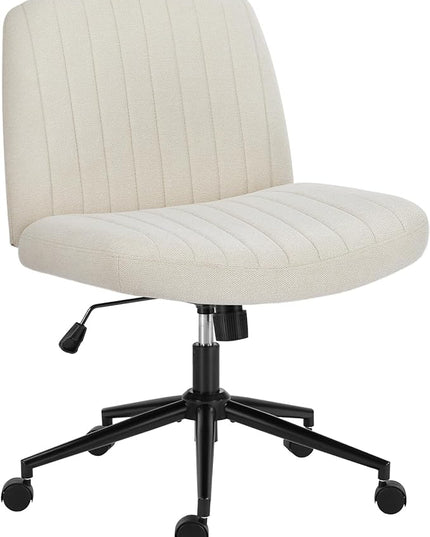 OLIXIS Cross Legged Armless Wide Adjustable Swivel Padded Home Office Desk Chair, Beige with Wheels - LeafyLoom