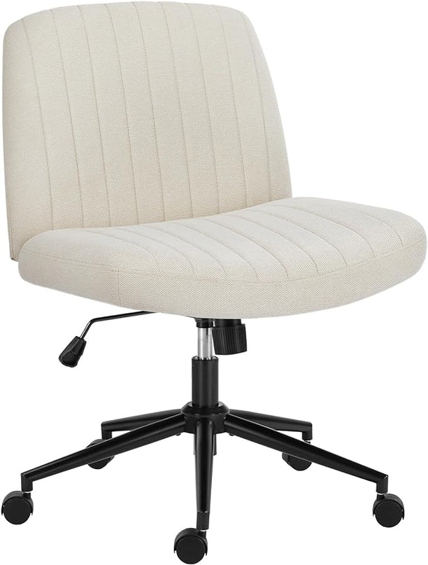 OLIXIS Cross Legged Armless Wide Adjustable Swivel Padded Home Office Desk Chair, Beige with Wheels - LeafyLoom