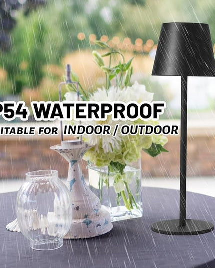 Maksone 2 Pack LED Cordless Table Lamp, 6600mWh Rechargeable Battery Desk Lamp, 3000K Stepless Dimming Night Light, IP54 Waterproof Metal Outdoor Portable Lamp for Restaurant, Patio (Black) - LeafyLoom