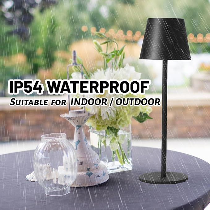 Maksone 2 Pack LED Cordless Table Lamp, 6600mWh Rechargeable Battery Desk Lamp, 3000K Stepless Dimming Night Light, IP54 Waterproof Metal Outdoor Portable Lamp for Restaurant, Patio (Black) - LeafyLoom