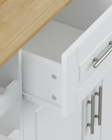 Multi-Functional Kitchen Island Mobile Cart with 2 Door Cabinet,Two Drawers,Spice-Rack,Towel Holder,Wine-Rack,Foldable Rubberwood Table Top,for Dining Room Bar,White - LeafyLoom