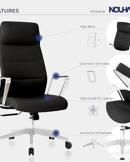 Nouhaus Schedule High Back Executive Office Chair, PU Leather Swivel Computer Desk Chair with Wheels and Armrests Home Office Desk Chair Modern Task Chair (Black) - LeafyLoom