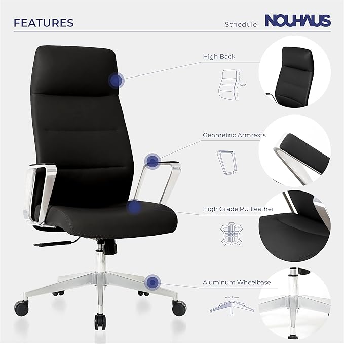 Nouhaus Schedule High Back Executive Office Chair, PU Leather Swivel Computer Desk Chair with Wheels and Armrests Home Office Desk Chair Modern Task Chair (Black) - LeafyLoom