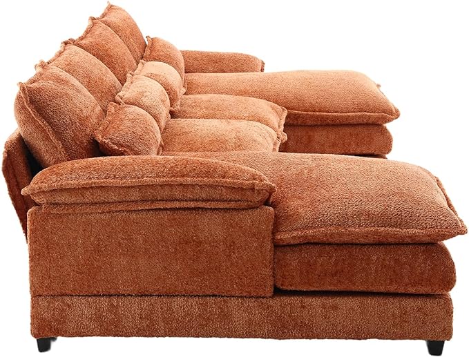 110.63" Chenille Fabric Upholstered Sectional Sofa with Double Chaises & Solid Wood Legs, U-Shape Oversized Modular Couch with 2 Layered & Detachable Seat Cushions for Living Room, Apartment - LeafyLoom