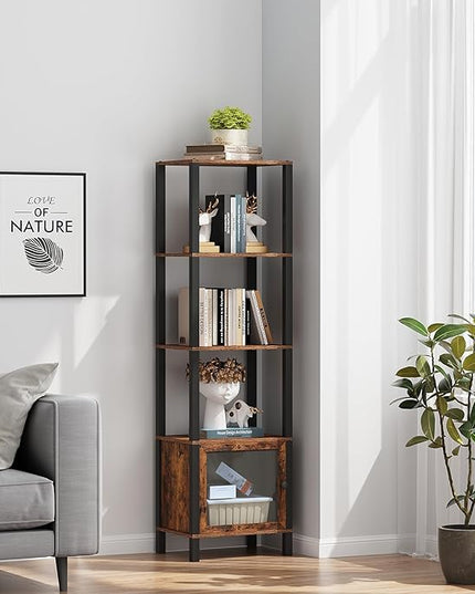 TUTOTAK 5 Tier Bookcase and Bookshelf, Narrow Book shelf with Door for Small Space, for Living Room, Office, Study, Entryway, Brown BS03BB005 - LeafyLoom