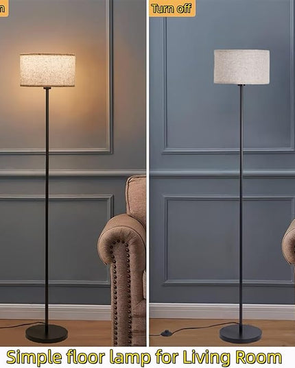 Modern Simple Floor Lamp Design with White Shade, Foot Pedal Switch, Minimalism floor Lamp for Living Room Bedroom Office Dining Room Kitchen, Black Pole Lamp (with Bulb) - LeafyLoom