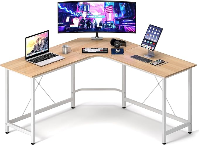 soges L Shaped Desk, 59inch L Desk Computer Corner Desk, Gaming Desk, Home Office Writing Desk, Space-Saving Workstation Desk, Maple - LeafyLoom