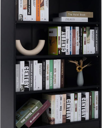 Farini Black Bookshelf for Bedroom 4 Shelf Office Bookcase 48 Inches Tall Modern Wood Bookshelf for Living Room 4 Tier Wide Manga Bookshelf Library Bookcase - LeafyLoom