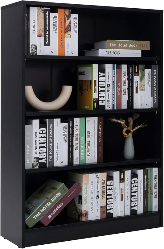 Farini Black Bookshelf for Bedroom 4 Shelf Office Bookcase 48 Inches Tall Modern Wood Bookshelf for Living Room 4 Tier Wide Manga Bookshelf Library Bookcase - LeafyLoom