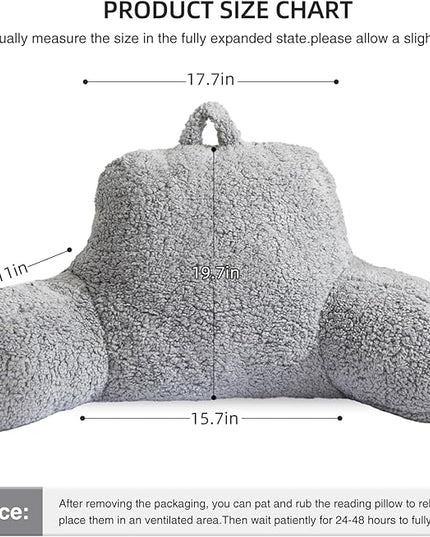 Aimuan Reading Pillow Bed Rest Wedge Large Adult Backrest Pillow with Arms Back Support for Sitting Up in Bed Cushion Incline Rest Sleeping Snoring Pillow,Sherpa Grey Large - LeafyLoom