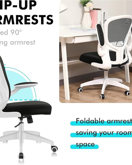 FelixKing Office Desk Chairs, Ergonomic PC Desk Chair with Wheels, Adjustable Lumbar Support and Height, Swivel Computer Chair with Flip-up Armrests, Ergo Mesh Backrest for Working (White) - LeafyLoom