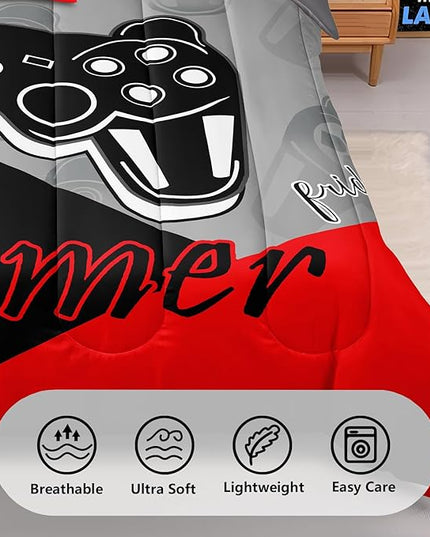 6 Pieces Gaming Bedding Set Queen Size for Boys Gamer Comforter Set for Boys Girls Kids Teens 6 Piece Bed in A Bag Video Game Bedding for Gamer Room Decorative Queen08 - LeafyLoom