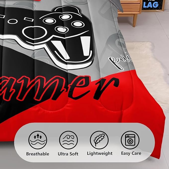 5 Pieces Gaming Bedding Set Twin Size for Boys Gamer Comforter Set for Boys Girls Kids Teens 5 Piece Bed in A Bag Video Game Bedding for Gamer Room Decorative Twin08 - LeafyLoom