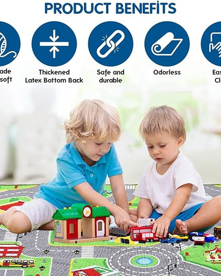 79"X40" Kids Rug Play mat for Toy Cars,Colorful and Fun Play Rugs with Roads for Bedroom and Kid Rooms, Car Rug to Have Hours of Fun on，Area Rug Mat with Non-Slip and No Chemical Smell Backing - LeafyLoom