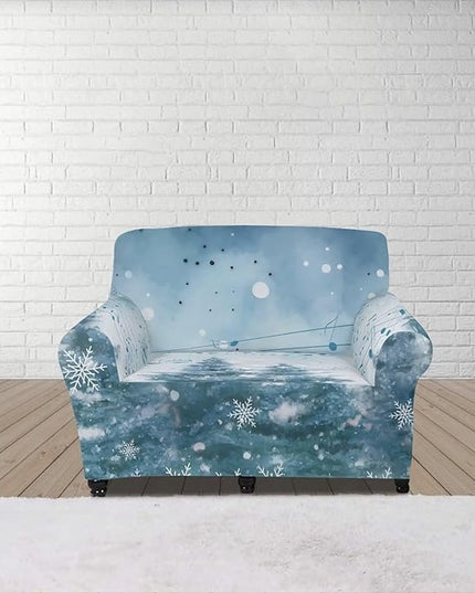 FKELYI Blue Christmas Tree Easy Going Stretch Sofa Slipcover Snow Sofa Couch Cover with Elastic Bottom Stretch Sofa Slipcovers S FKELYI