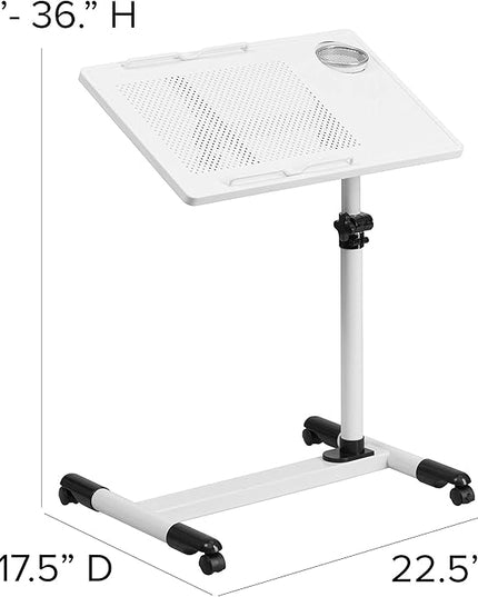 Flash Furniture Macon White Adjustable Height Steel Mobile Computer Desk - LeafyLoom