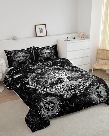 Feelyou Sun and Moon Comforter Bohemian Tree Butterfly Style Bedding Set Psychedelic Hippie Comforter Set for Boys Girls Children Teens Bedroom Decor Galaxy Astrology Duvet Set Twin Size - LeafyLoom