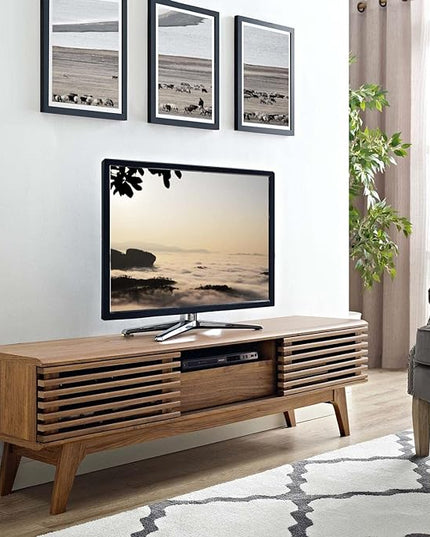 Modway Render Mid-Century Modern Low Profile 59 Inch TV Stand in Walnut - LeafyLoom