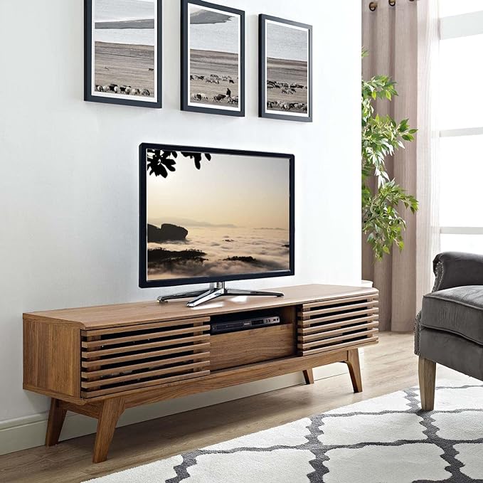 Modway Render Mid-Century Modern Low Profile 59 Inch TV Stand in Walnut - LeafyLoom