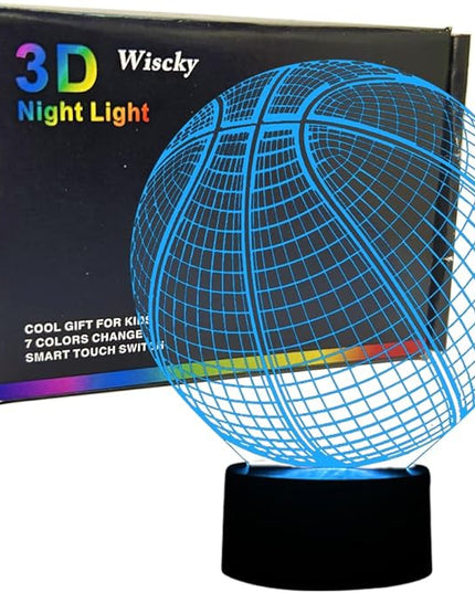 Basketball 3D Illusion Lamp, LED Night Lights for Kids Birthday Gift 7 Color Changing Touch Switch Xmas Decoration Nightlight Children Room Bedroom Decorations Toys for Sports Theme Fans - LeafyLoom
