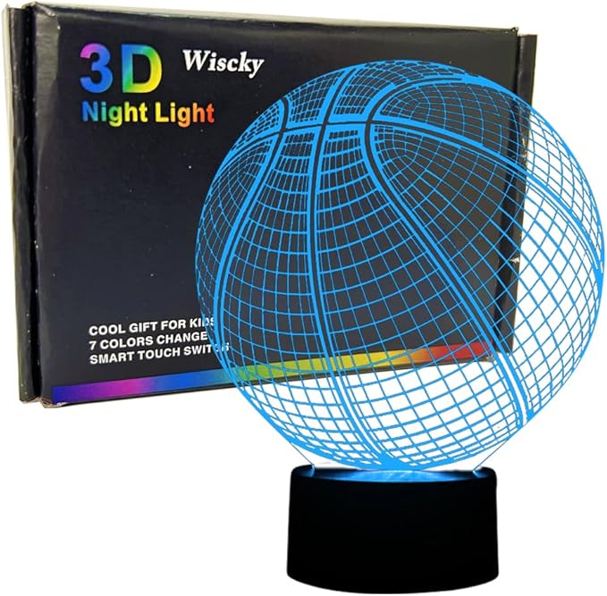 Basketball 3D Illusion Lamp, LED Night Lights for Kids Birthday Gift 7 Color Changing Touch Switch Xmas Decoration Nightlight Children Room Bedroom Decorations Toys for Sports Theme Fans - LeafyLoom