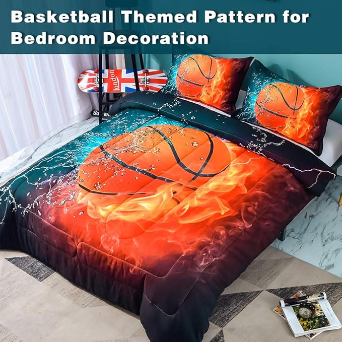 Andency Basketball Comforter Twin(66x90 Inch), 2 Pieces(1 Basketball Comforter, 1 Pillowcase) Sport Microfiber Basketball Comforter Set Bedding Set for Kids Boys Teens - LeafyLoom