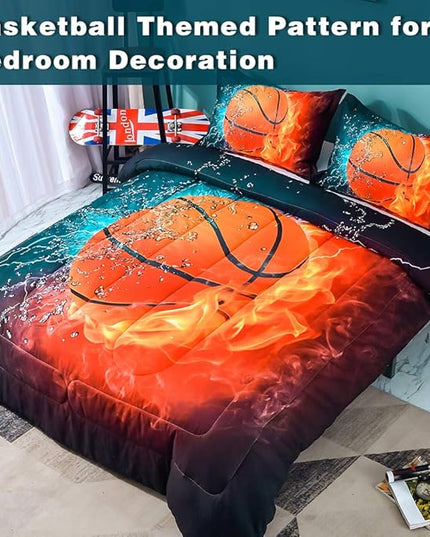 Andency Basketball Comforter Full (79x90 Inch), 3 Pieces(1 Basketball Comforter, 2 Pillowcases) Sport Microfiber Basketball Comforter Set Bedding Set for Kids Boys Girls Teens - LeafyLoom