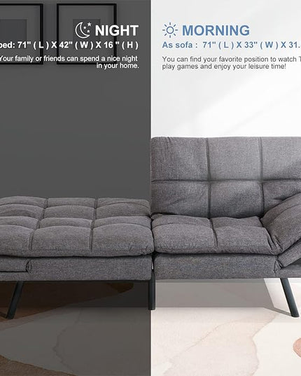 MUUEGM Futon Sofa Bed Couch Convertible Memory Foam Sleeper Love Seat,Modern Daybed for Living Room,Office,Small Space,Apartment,Adjustable Backrests Armrests,71" Sofabed, Pure Grey - LeafyLoom