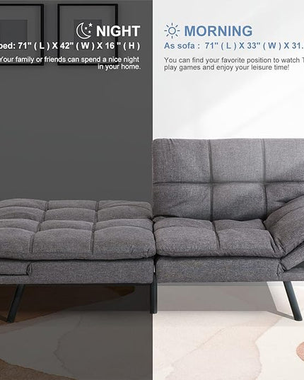 MUUEGM Futon Sofa Bed Memory Foam Futon Sofa Bed Convertible Sleeper Couch Bed,Modern Futon Couch Love Seat w/Adjustable Armrests,for Living Room Compact Spaces Offices Apartment,Studio,Grey - LeafyLoom
