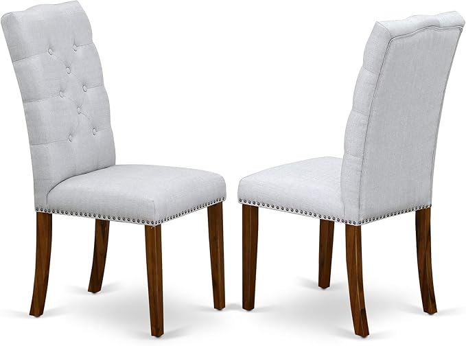 East West Furniture Antique 3 Piece Room Furniture Set Contains a Round Kitchen Table with Pedestal and 2 Grey Linen Fabric Parsons Dining Chairs, 36x36 Inch, Walnut - LeafyLoom