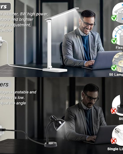 Bright Led Desk Lamp for College Dorm - Foldable Study Desk Light for Home Office, Modern Dorm Study Desk Lamps, 5 Light Mode Dimmable Brightness Eye-Caring Craft Task Lamp Desktop Lamp for Reading - LeafyLoom