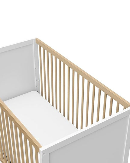 Storkcraft Calabasas 3-in-1 Convertible Crib (White with Driftwood) – GREENGUARD Gold Certified, Fits Standard Crib Mattress, Converts to Toddler Bed, Modern Style, Easy 30-Minute Assembly - LeafyLoom