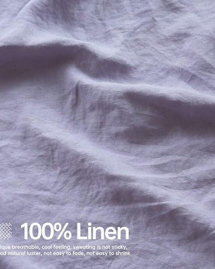 Simple&Opulence 100% Linen Sheet Set Solid Color-4 Pcs Washed French Linen Bed Sheets-Breathable Bedding Set-1 Flat Sheet,1 Fitted Sheet,2 Pillowcases (Queen,Lilac) - LeafyLoom
