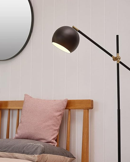 Globe Electric 65911 60" Floor Lamp, Matte Black, Brass Pivot, Matte Black Shade, in-Line On/Off Foot Switch - LeafyLoom