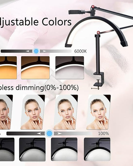 Led Half Moon Light for Lashes, Tattoo Lamp, Estheticians Light, Desk Lamp, Swing Arm Light, Lash Lamp,Black - LeafyLoom