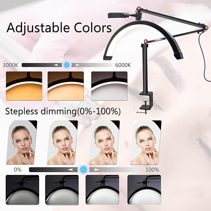 Led Half Moon Light for Lashes, Tattoo Lamp, Estheticians Light, Desk Lamp, Swing Arm Light, Lash Lamp,Black - LeafyLoom