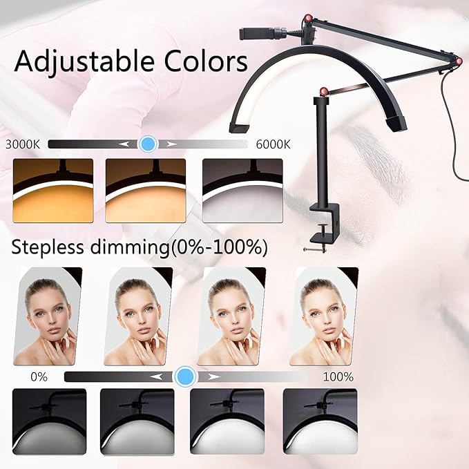 Led Half Moon Light for Lashes, Tattoo Lamp, Estheticians Light, Desk Lamp, Swing Arm Light, Lash Lamp,White - LeafyLoom