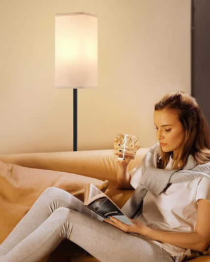 Ambimall Remote Control Floor Lamp, Stepless Dimmable, 64 Inches Tall, Include 9W Bulb, Standing Lamp for Living Room Bedroom Office (White & Black) - LeafyLoom