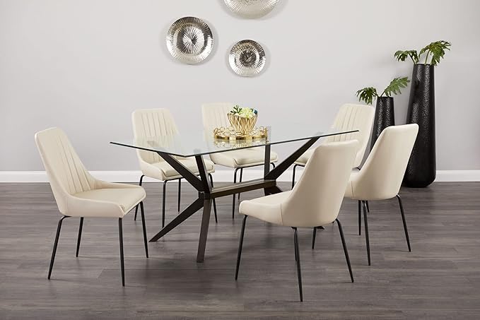 Uptown Club Glass Dining Table with Versatile Rectangular Designs, Tempered Surfaces, and Sturdy Bases for Modern Homes, Seats 4 to 8 People, Elegant Statement Piece, 63" x 36" Espresso - LeafyLoom