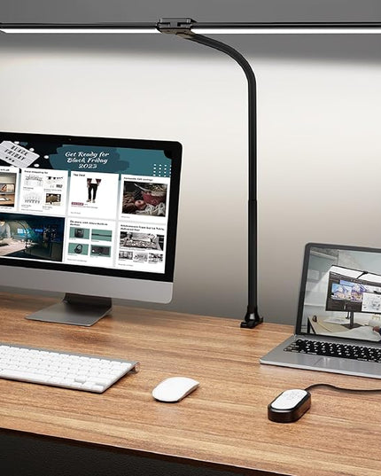 ShineTech Led Desk Lamp for Office Home, Bright Double Head Desk Light with Clamp, Architect Task Lamp 50 Lighting Modes Adjustable Flexible Gooseneck - LeafyLoom