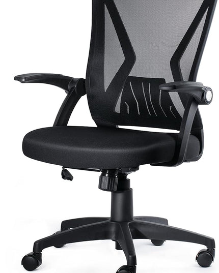 KOLLIEE Mid Back Mesh Office Chair Ergonomic Swivel Black Mesh Computer Chair Flip Up Arms with Lumbar Support Adjustable Height Task Chair - LeafyLoom