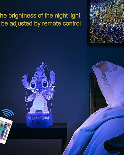 Stitch Night Light for Kids,Stitch Gifts,Christmas and Birthday Party Supplies for Boys/Girls, Stitch Decoration 3D Night Light, 16 Colors Change with Remote - LeafyLoom